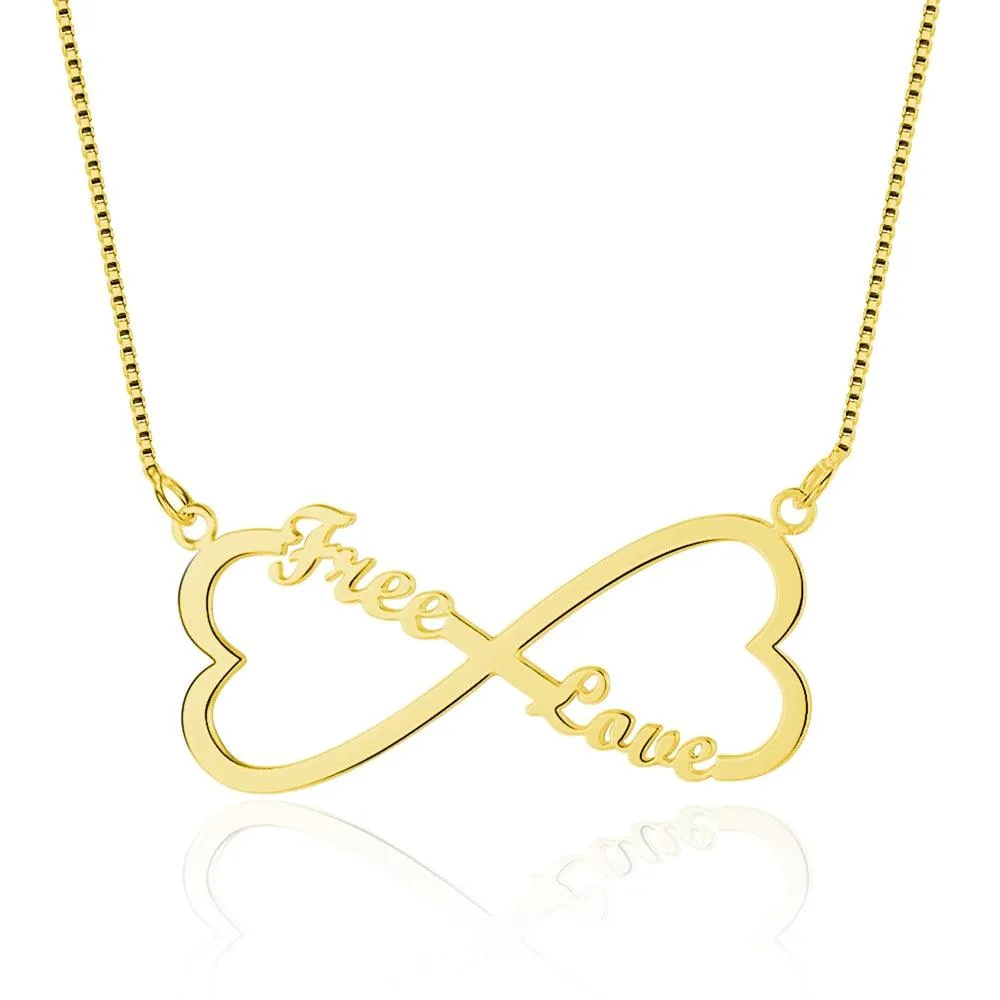 Personalized 925 Sterling Silver Nameplate Pendant Custom Made Name Double Heart Necklace Anniversary Gift