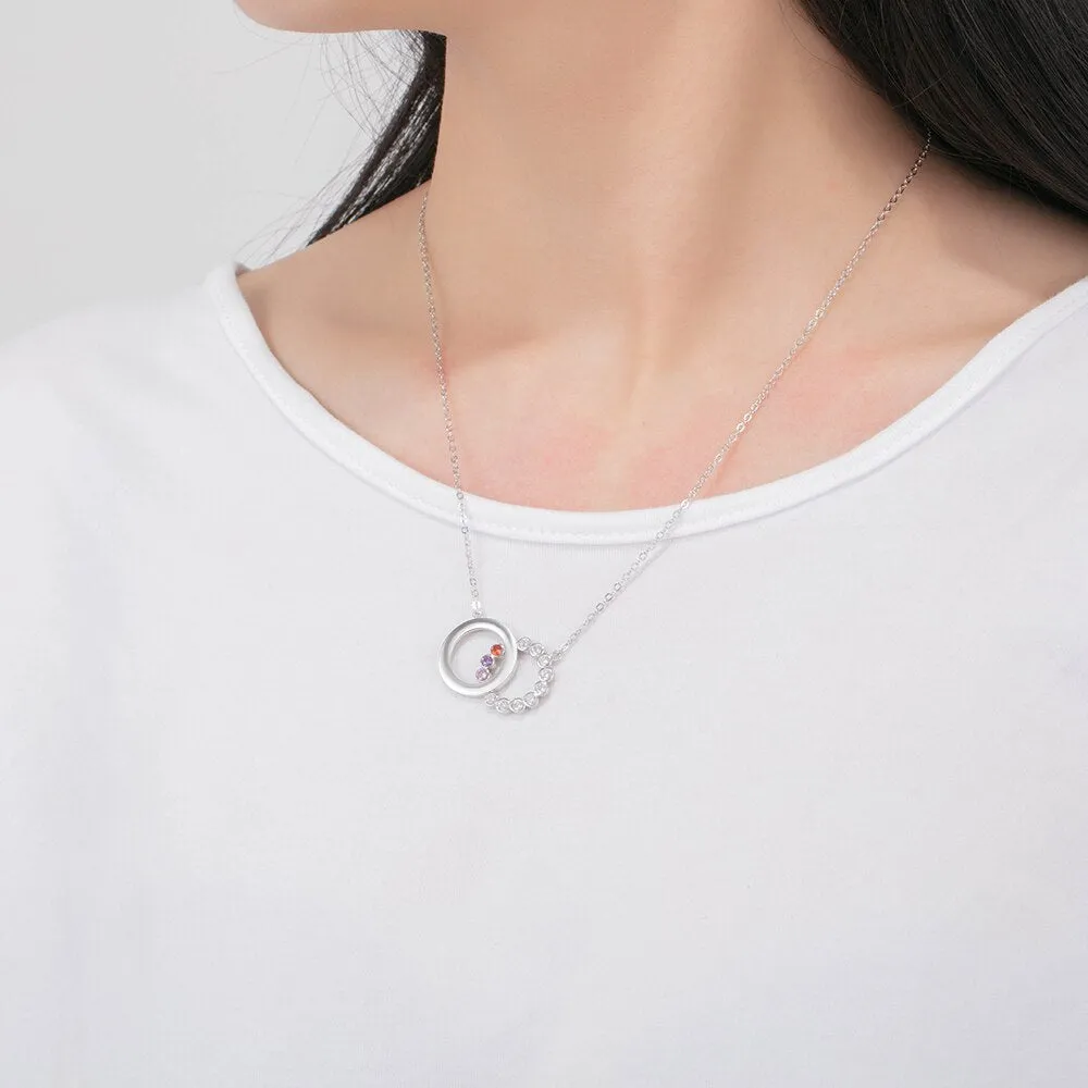 Personalized Name Interlocking Circle Pendants Custom 3 Birthstones Necklaces