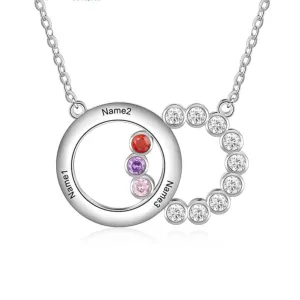 Personalized Name Interlocking Circle Pendants Custom 3 Birthstones Necklaces