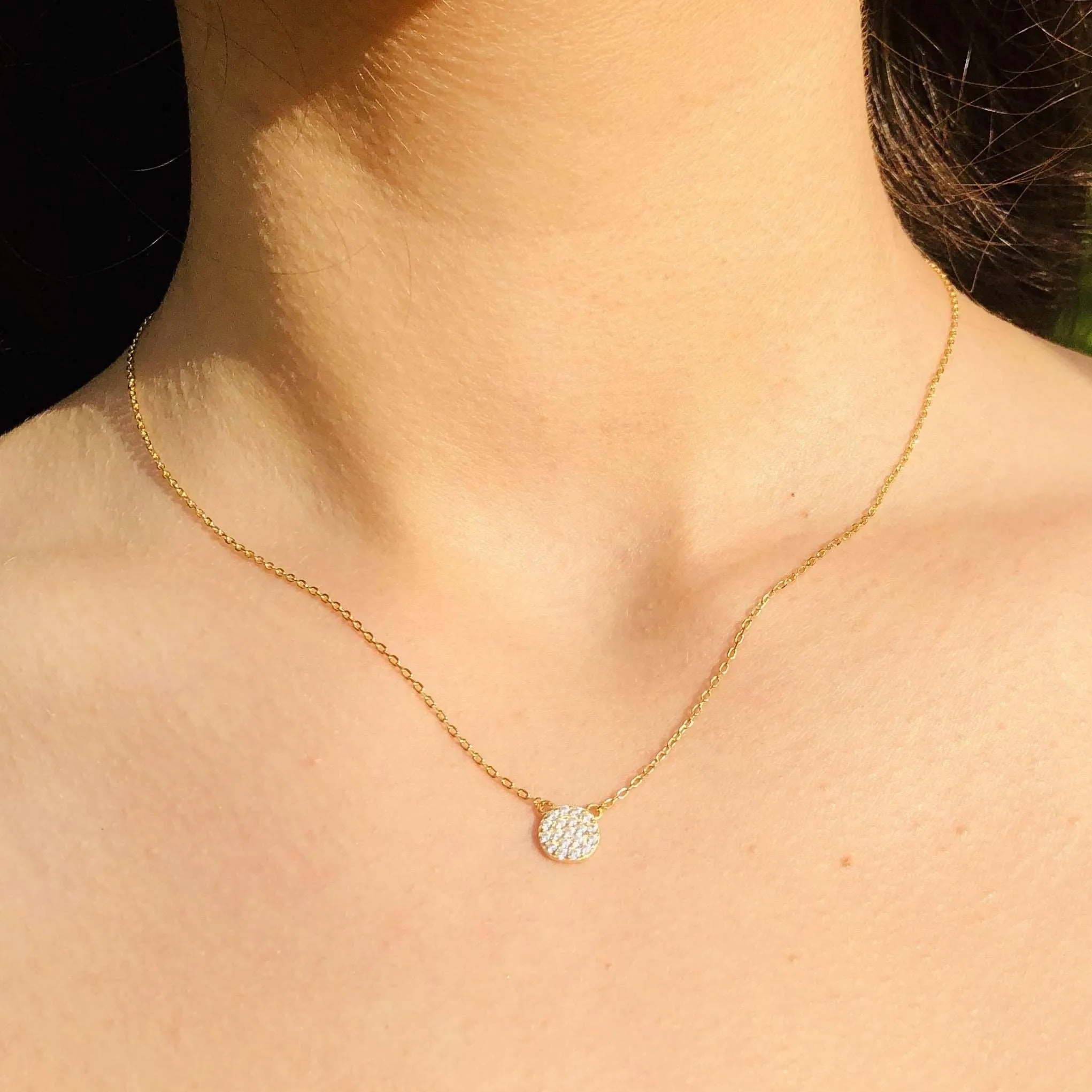 Petite Crystal Circle Necklace (sterling silver or 16K gold)