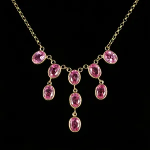 Pink Topaz Gold Necklace 9Ct Gold