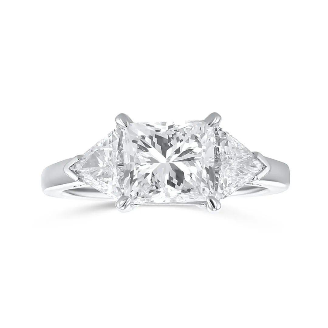 Platinum 2.00 CT Princess and 0.70 CT Trillion Diamond Three Stone Engagement Ring