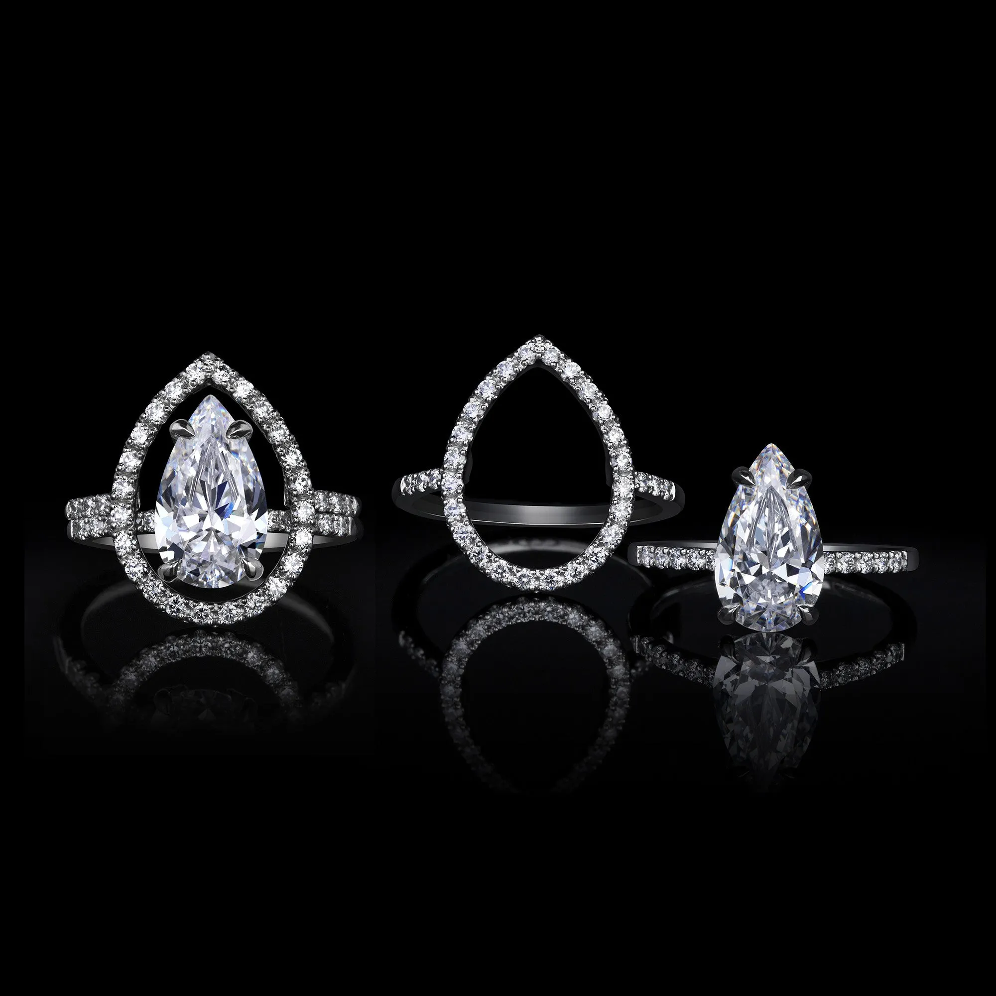 Platinum and Pear Cut Diamond Stacking Rings