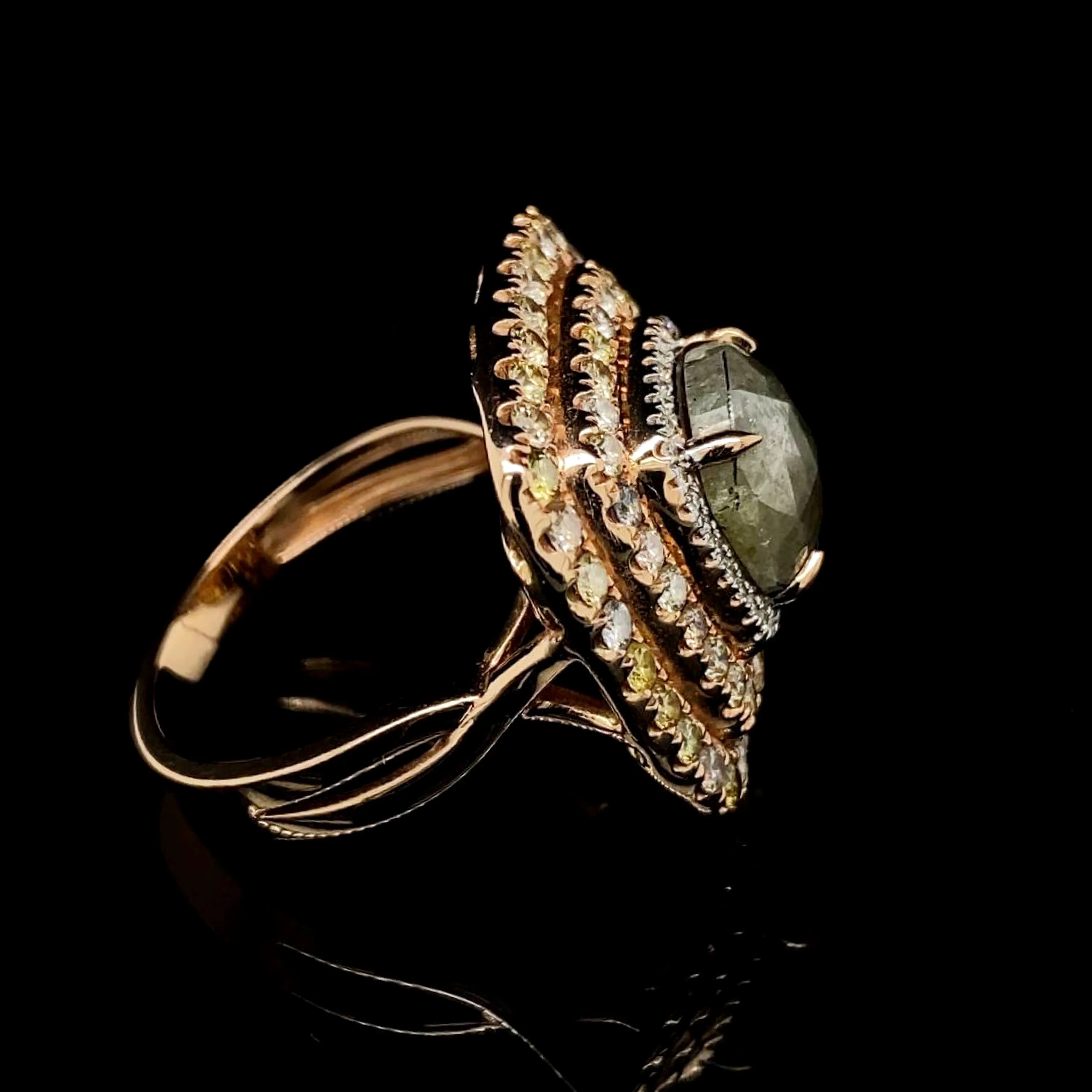 PREORDER | Rose Statement Cabochon Colored Diamond Ring 14kt