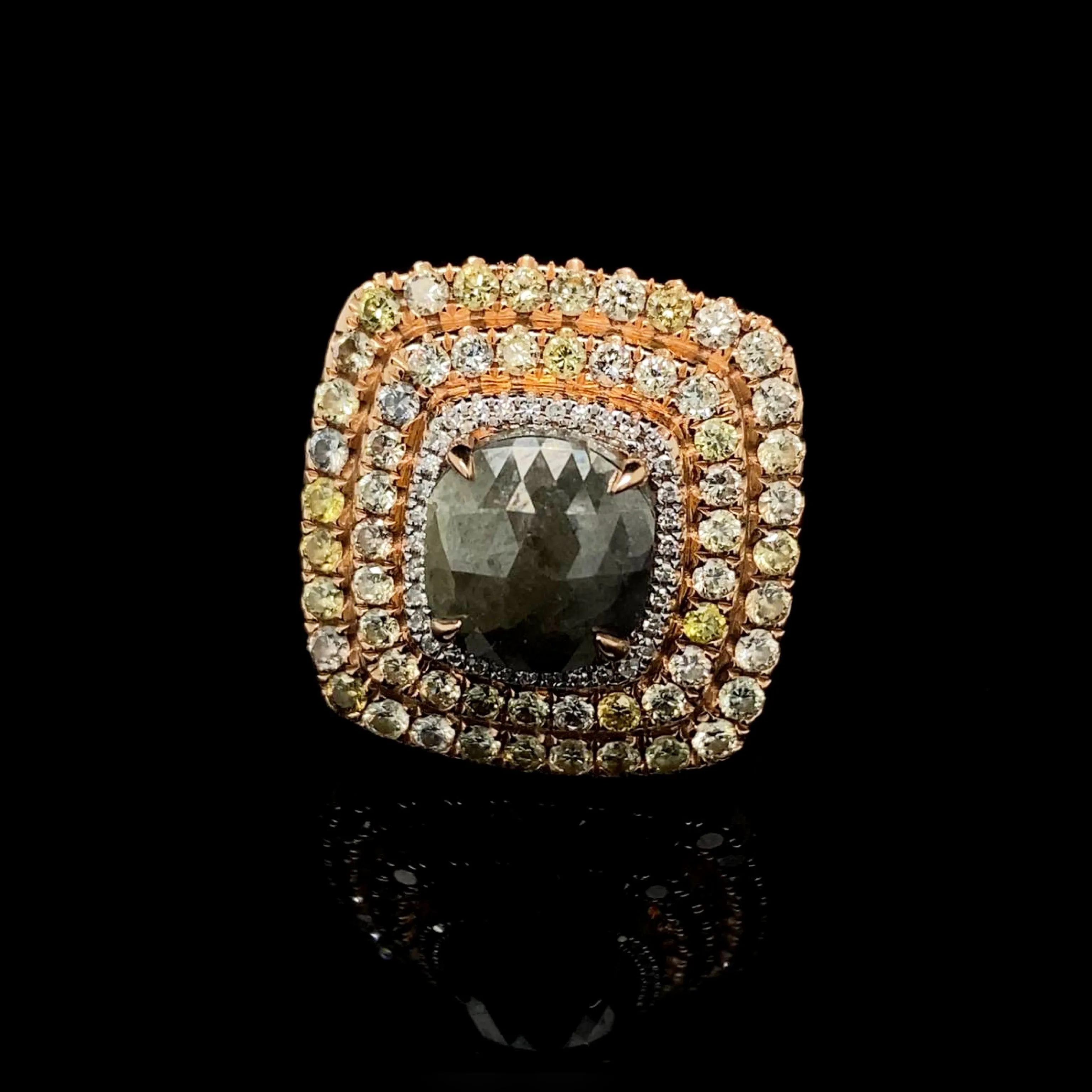 PREORDER | Rose Statement Cabochon Colored Diamond Ring 14kt