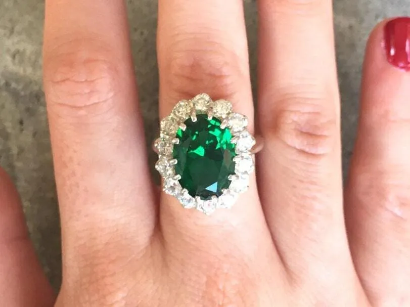 Princess Diana Ring - Cocktail Emerald Ring - Green Victorian Ring