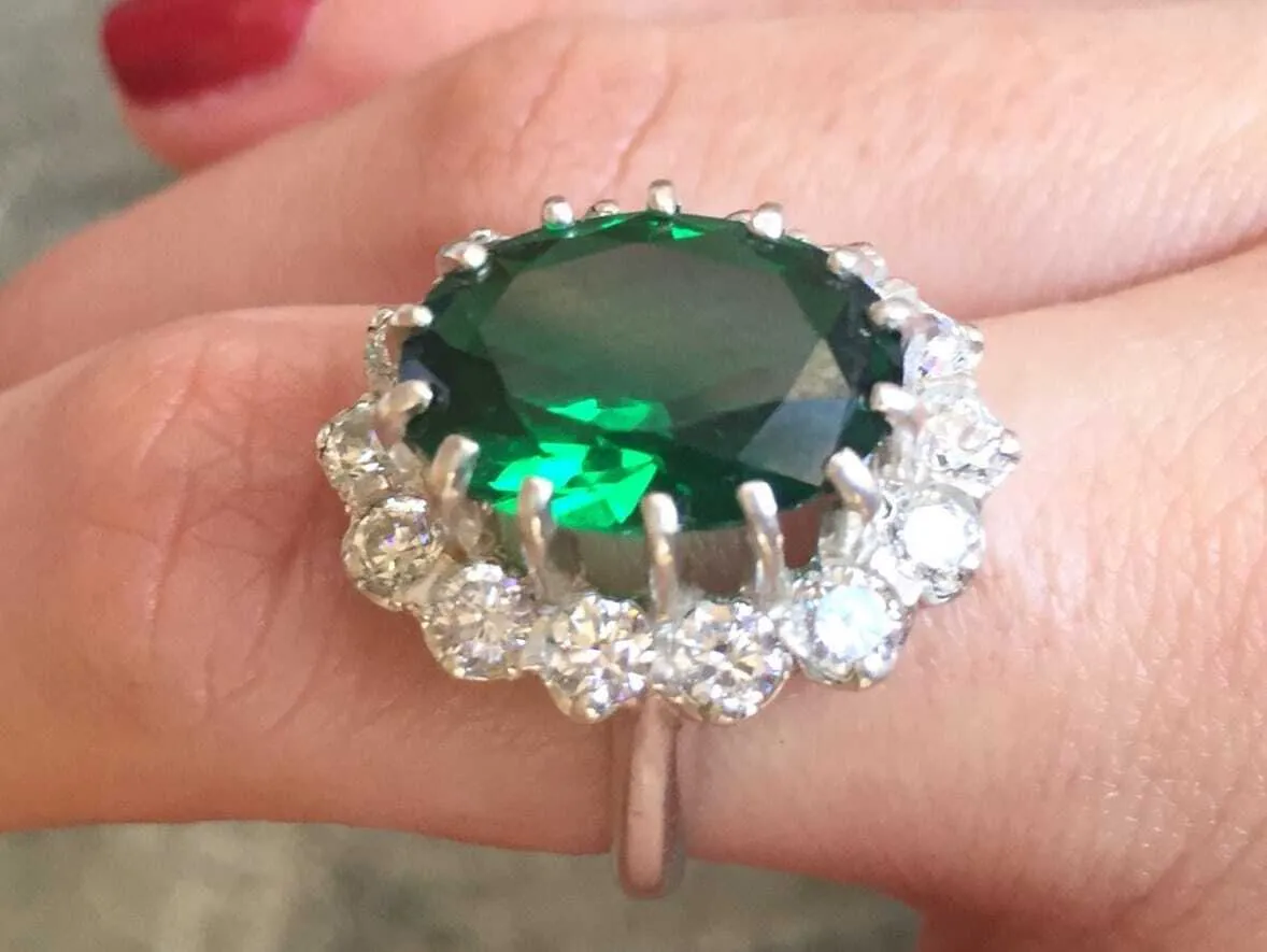 Princess Diana Ring - Cocktail Emerald Ring - Green Victorian Ring