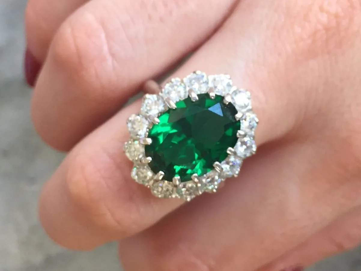 Princess Diana Ring - Cocktail Emerald Ring - Green Victorian Ring