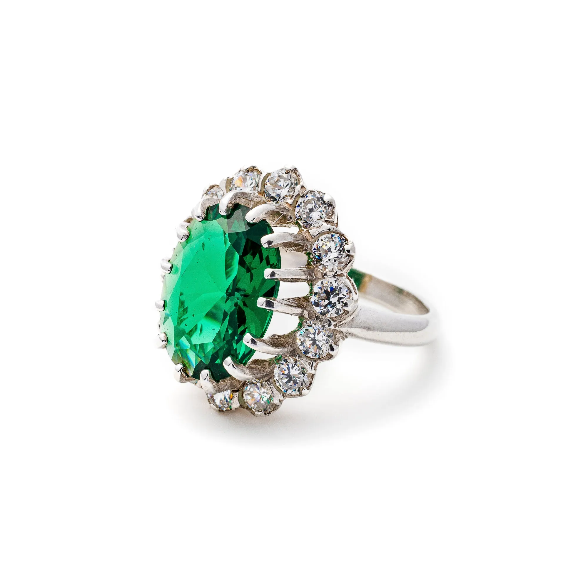Princess Diana Ring - Cocktail Emerald Ring - Green Victorian Ring