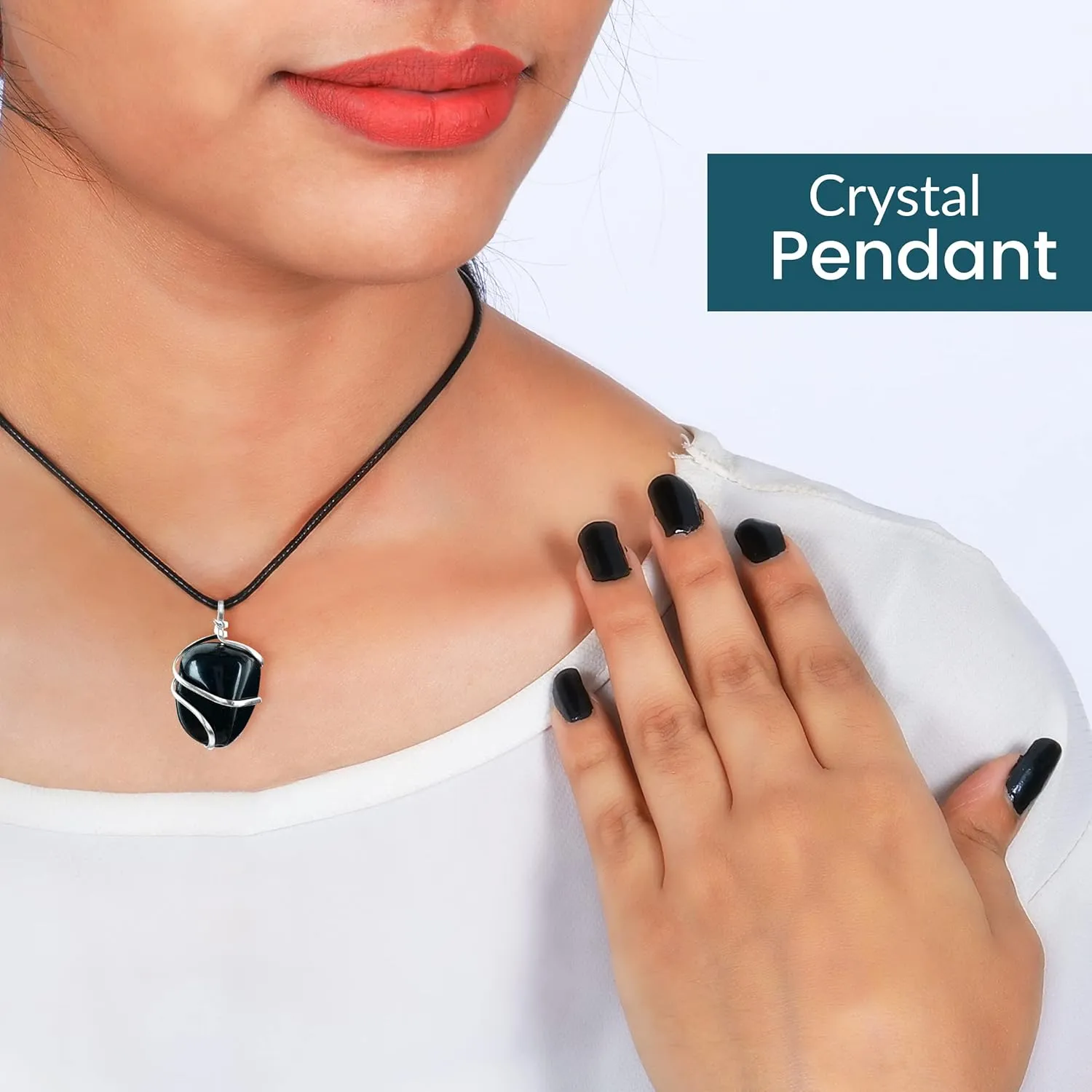 PYOR Black Agate Crystal Tumbled Necklace Wire Wrapped Crystals Natural Gemstones Chakra Balancing Energy Generator Good Luck Spiritual Gift Success Stones And Necklaces Prosperity Stone Silver Chain