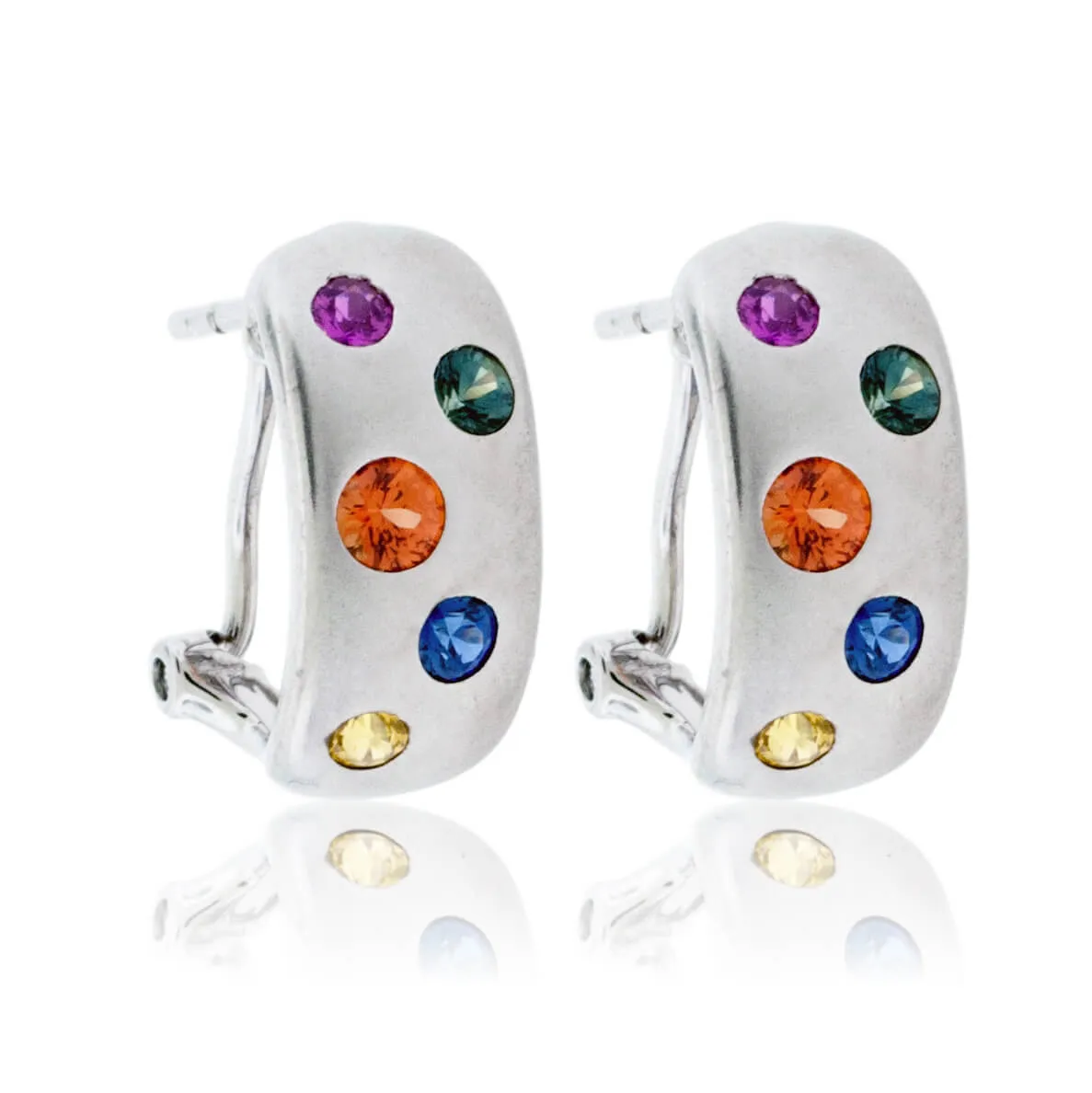 Rainbow Sapphire Flush Set Earrings