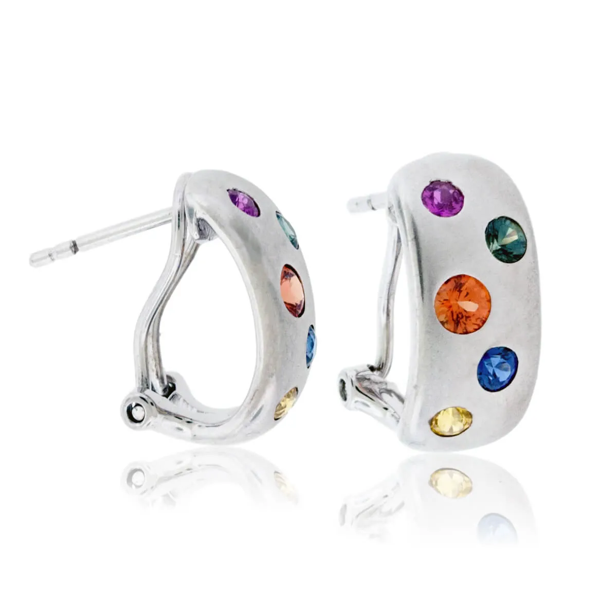 Rainbow Sapphire Flush Set Earrings