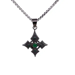 Raw Diamond Collection - Silver and Black Rhodium Cross Small - Emerald