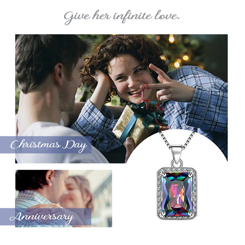 Rectangle Mystic Fire Topaz Necklace Pendant Women Girl Jewelry Gifts 925 Sterling Silver