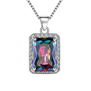 Rectangle Mystic Fire Topaz Necklace Pendant Women Girl Jewelry Gifts 925 Sterling Silver