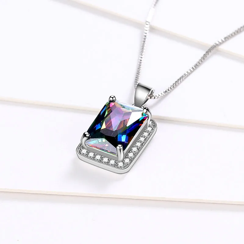 Rectangle Mystic Fire Topaz Necklace Pendant Women Girl Jewelry Gifts 925 Sterling Silver