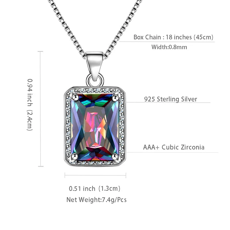 Rectangle Mystic Fire Topaz Necklace Pendant Women Girl Jewelry Gifts 925 Sterling Silver