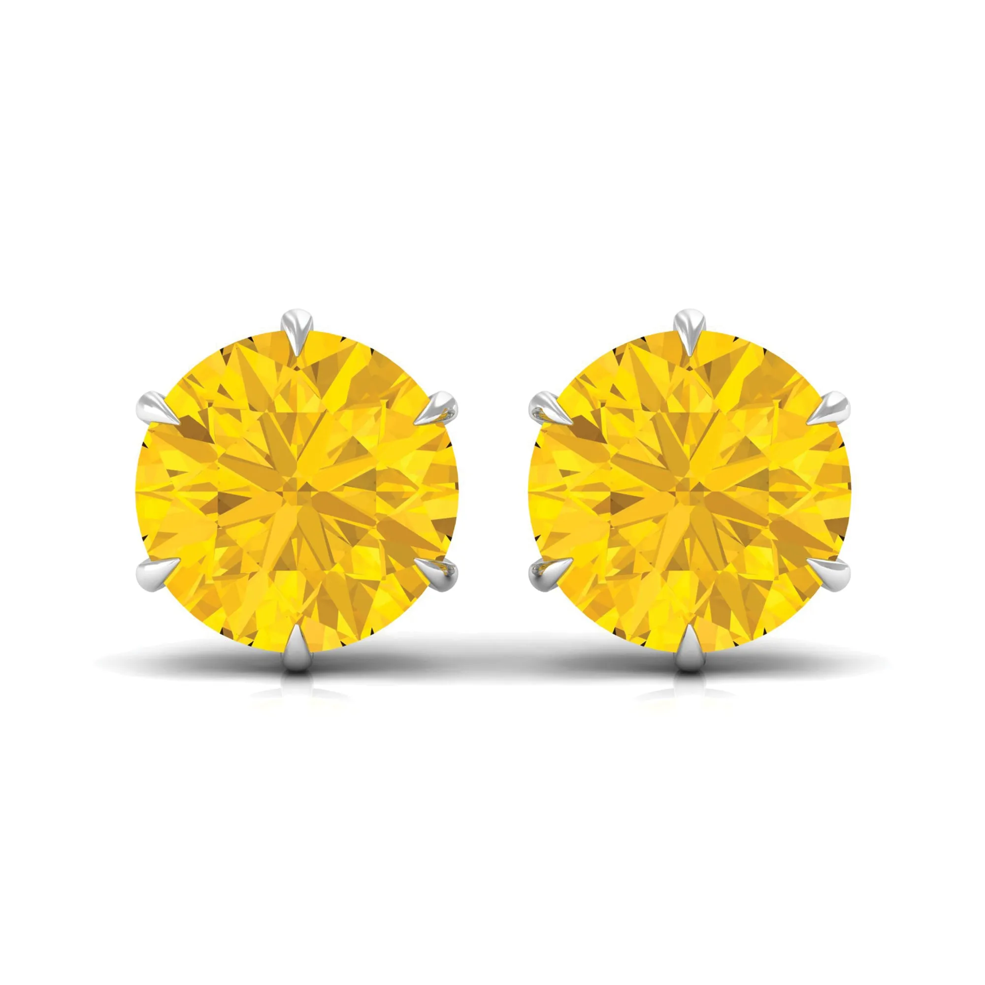 Round Created Yellow Sapphire Solitaire Stud Earrings