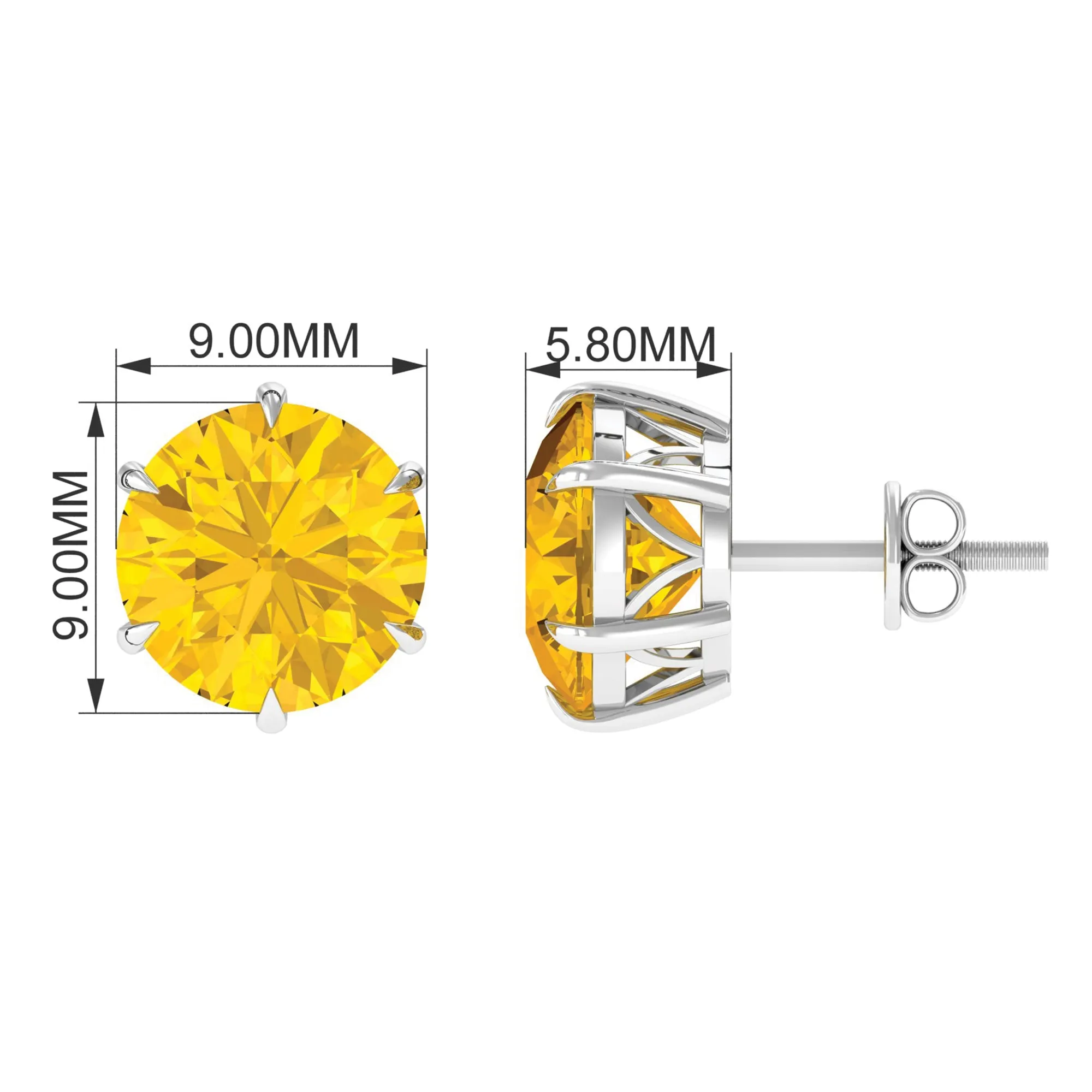Round Created Yellow Sapphire Solitaire Stud Earrings