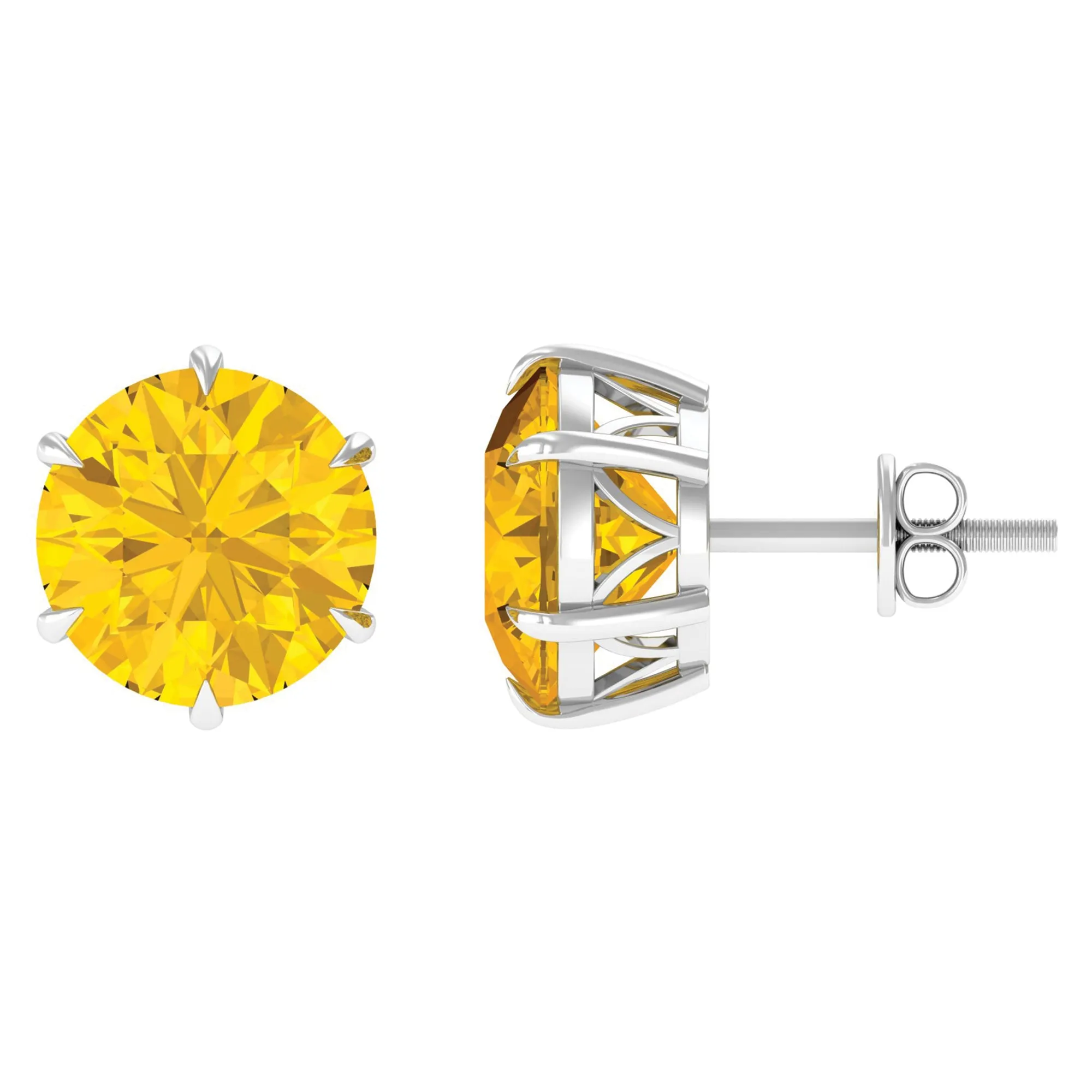 Round Created Yellow Sapphire Solitaire Stud Earrings