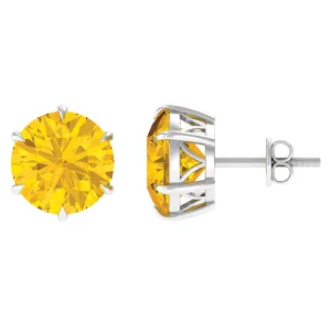 Round Created Yellow Sapphire Solitaire Stud Earrings