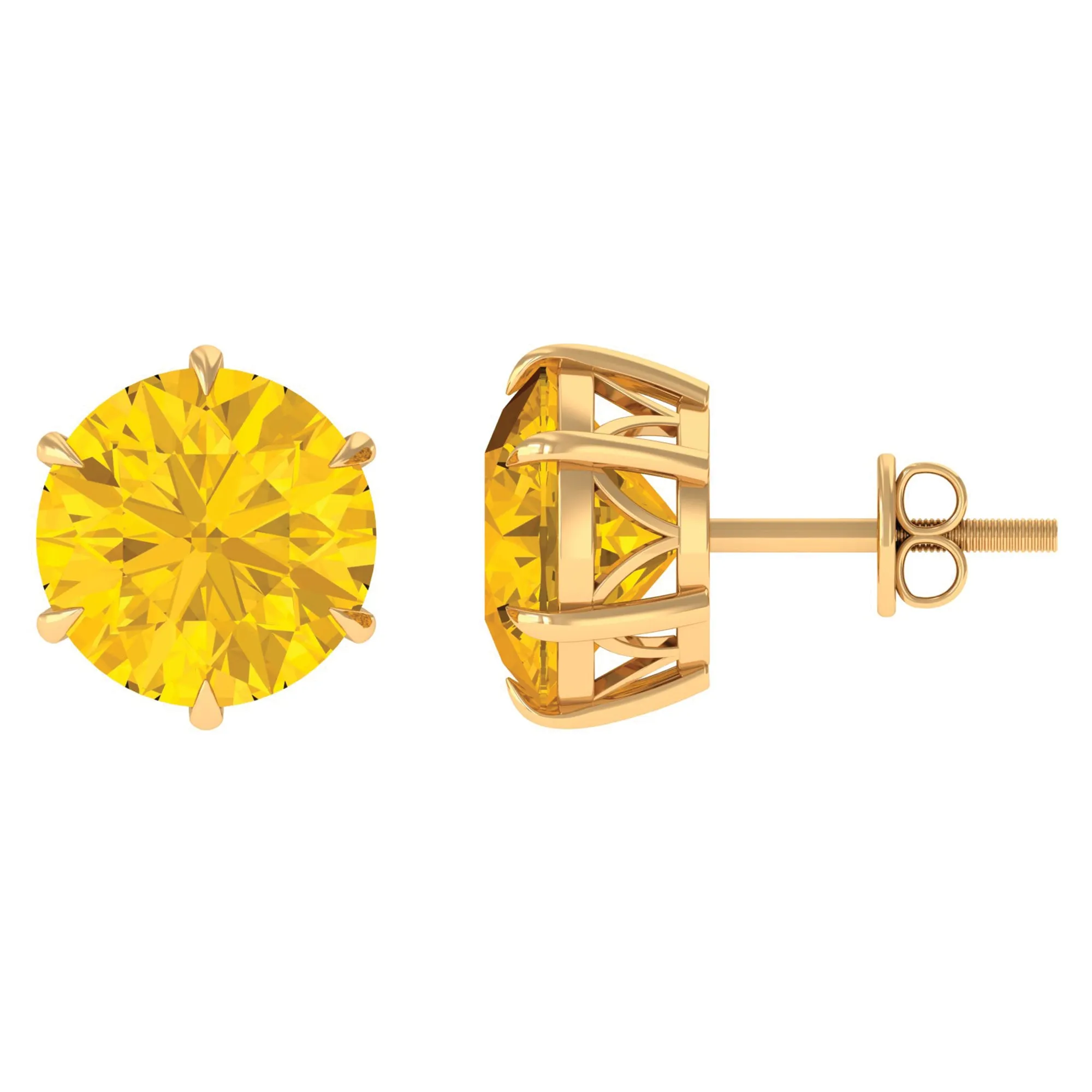 Round Created Yellow Sapphire Solitaire Stud Earrings