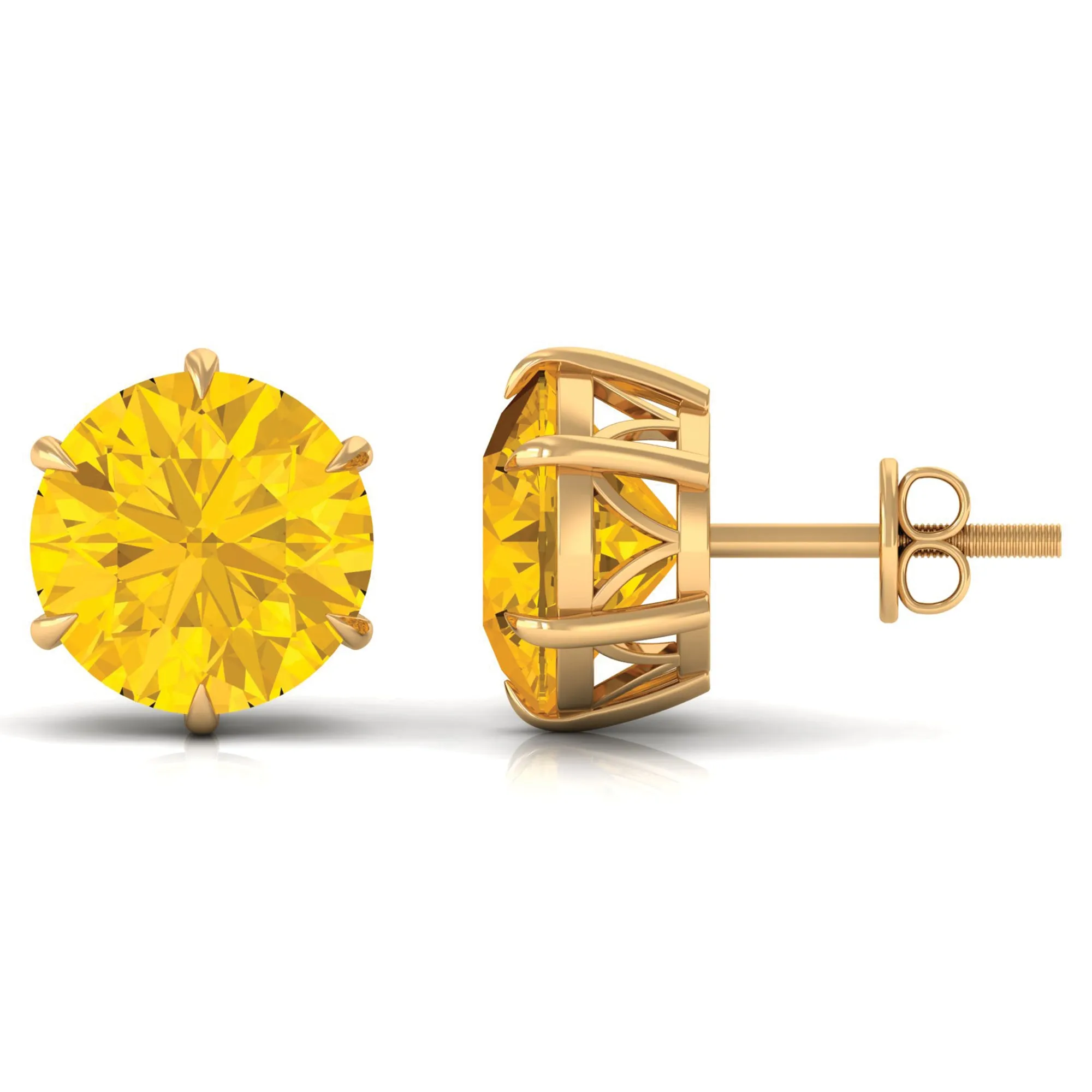 Round Created Yellow Sapphire Solitaire Stud Earrings