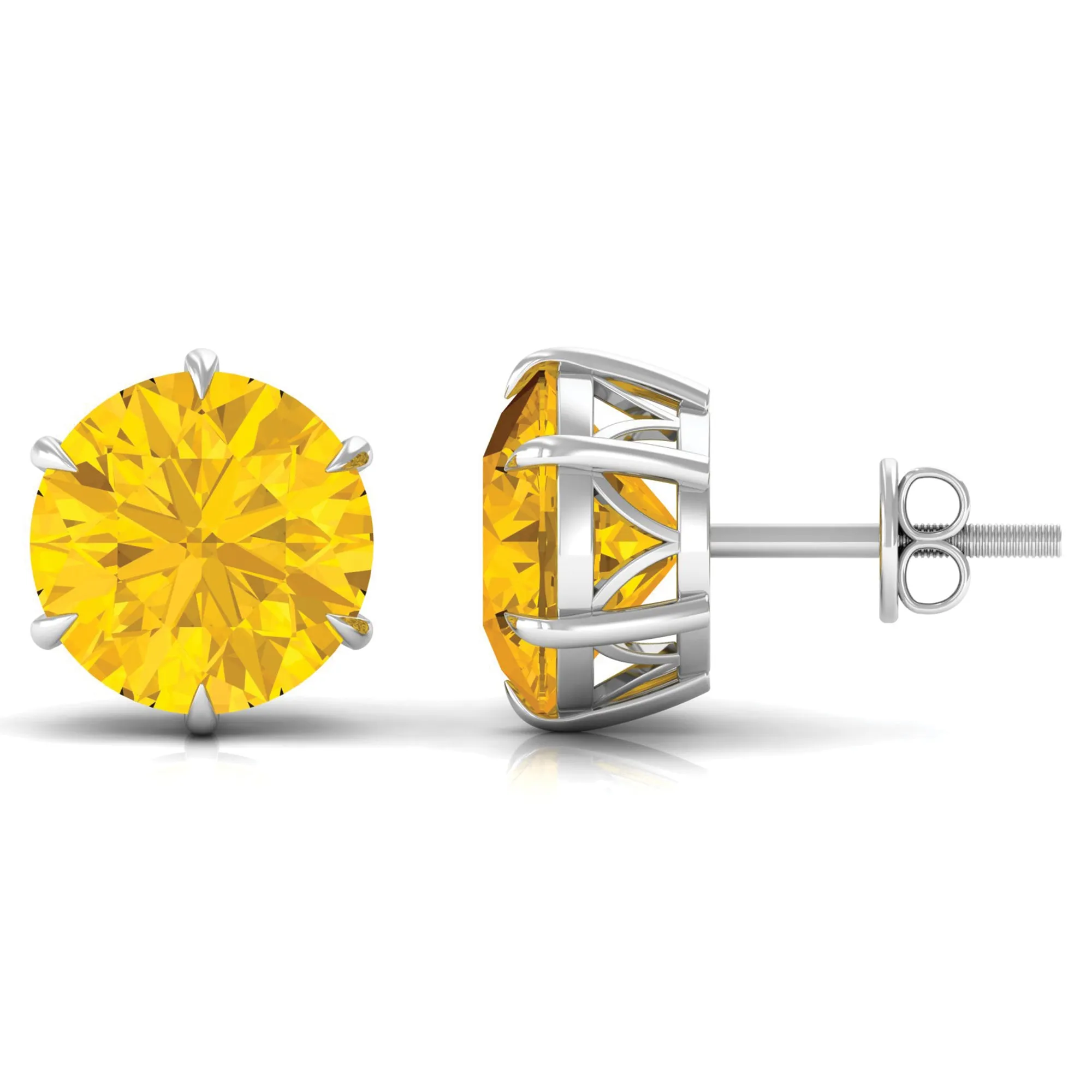 Round Created Yellow Sapphire Solitaire Stud Earrings