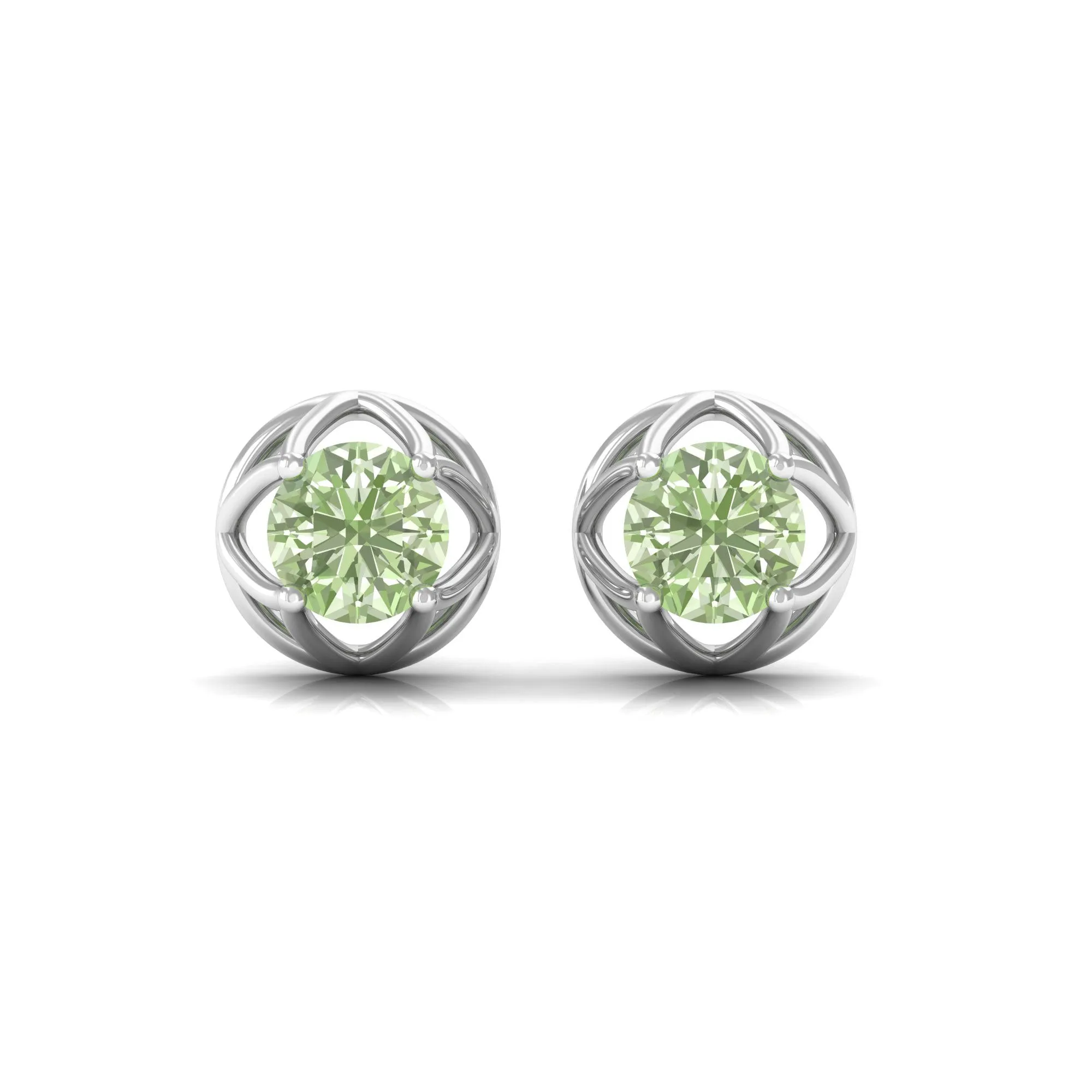 Round Green Sapphire Solitaire Flower Stud Earrings