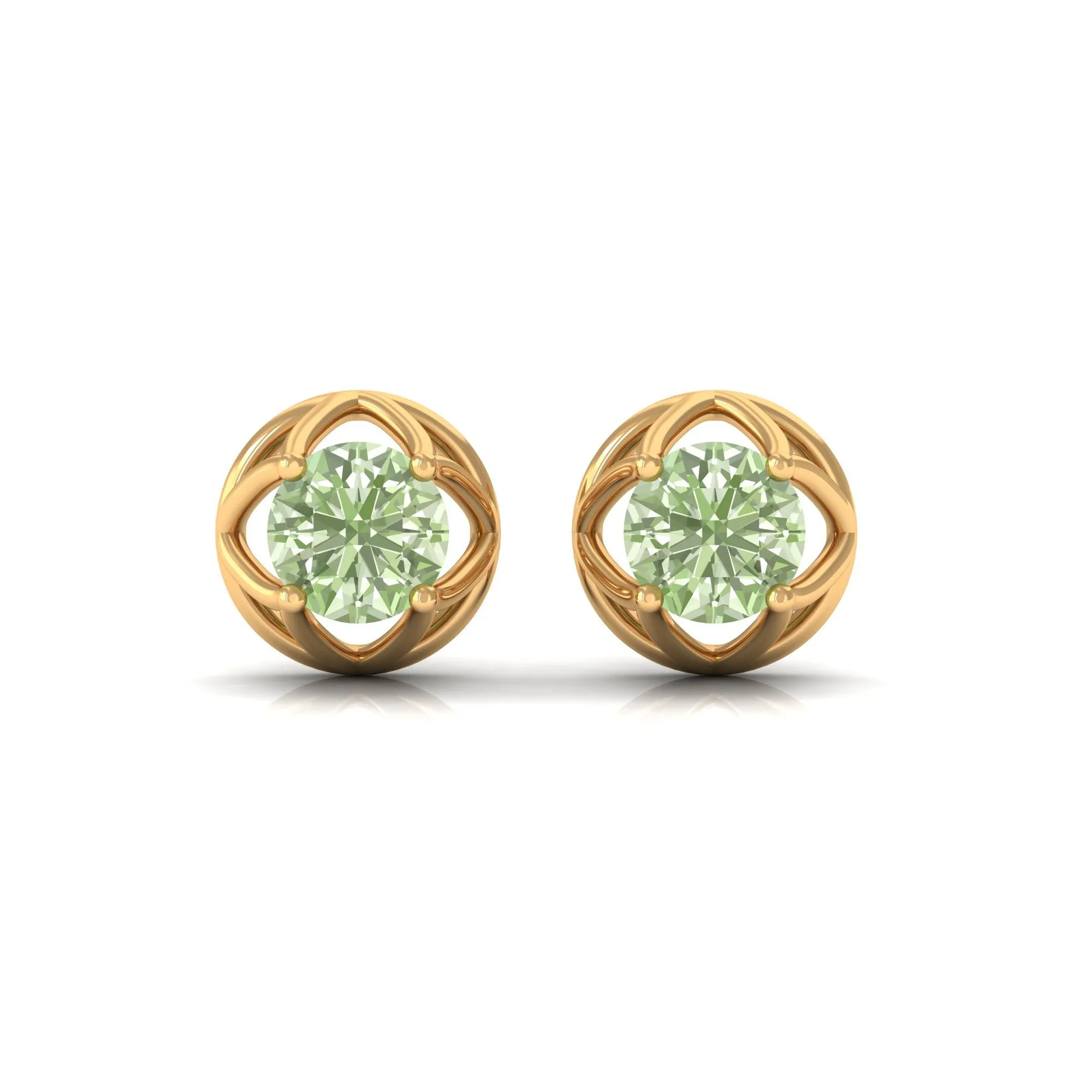 Round Green Sapphire Solitaire Flower Stud Earrings