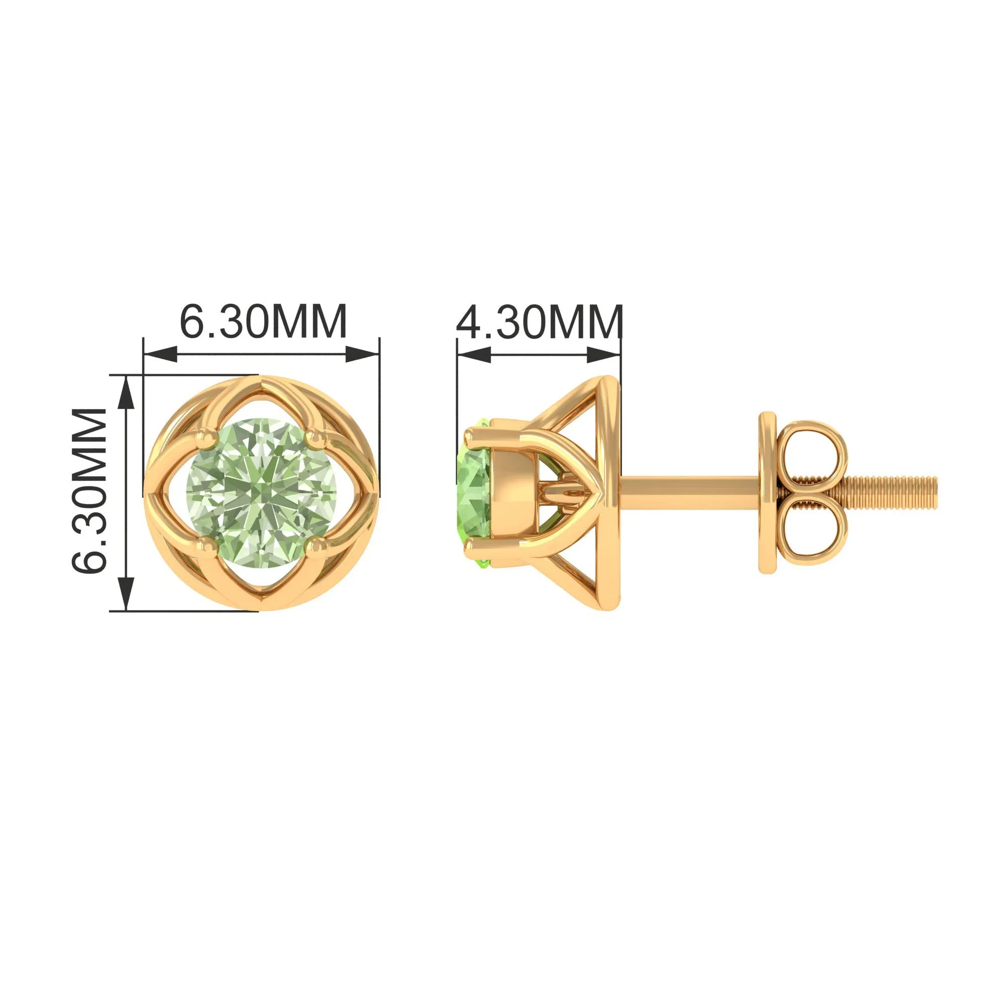 Round Green Sapphire Solitaire Flower Stud Earrings