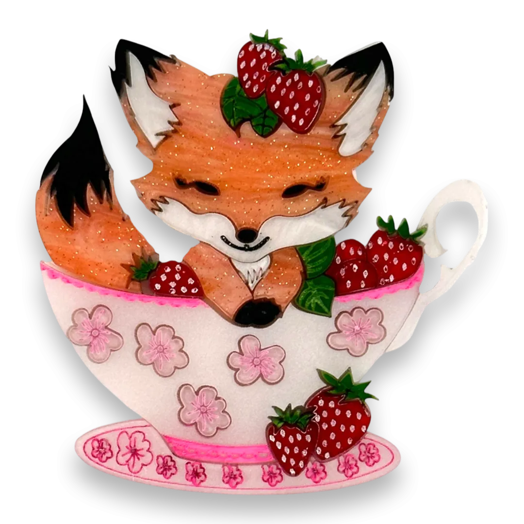 Ruby the Strawberry teacup 🍓 - brooch - Set of 2