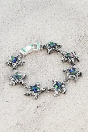 SALE! Abalone and Textured Silvertone Starfish Magnetic Bracelet