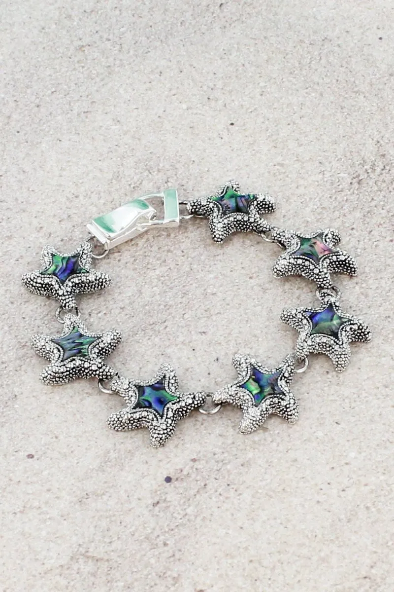 SALE! Abalone and Textured Silvertone Starfish Magnetic Bracelet