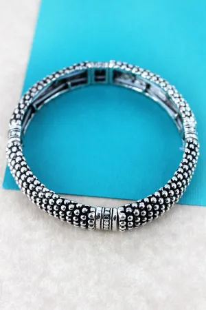 SALE! Antique Silvertone Dotted Stripes Ball Textured Bracelet