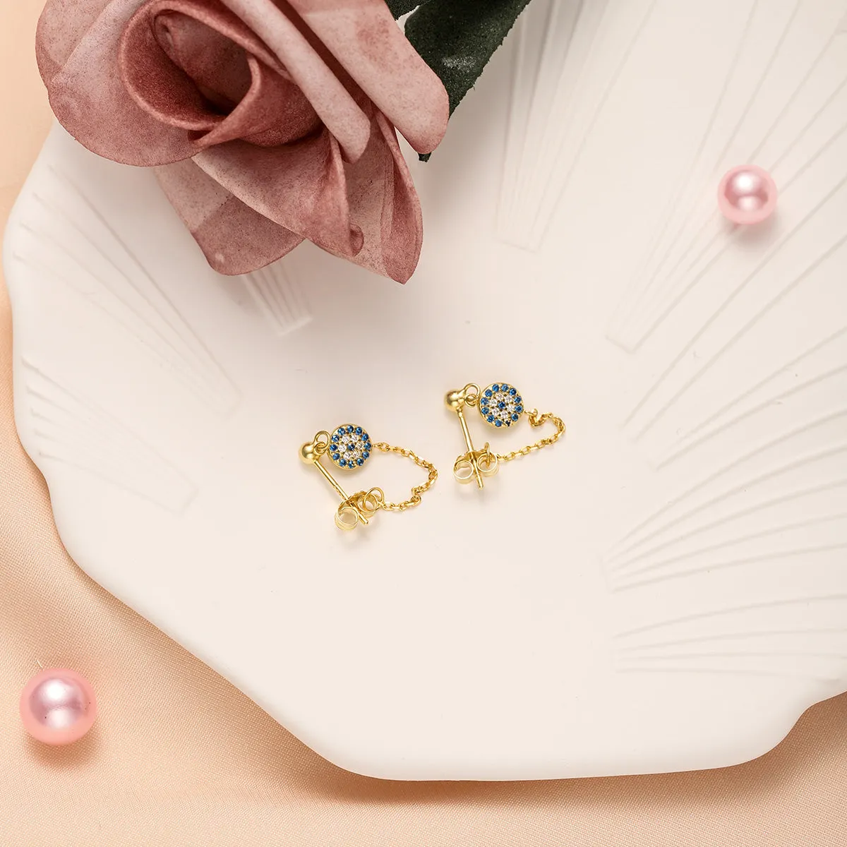 Sapphire Diamond Chain Stud Earrings