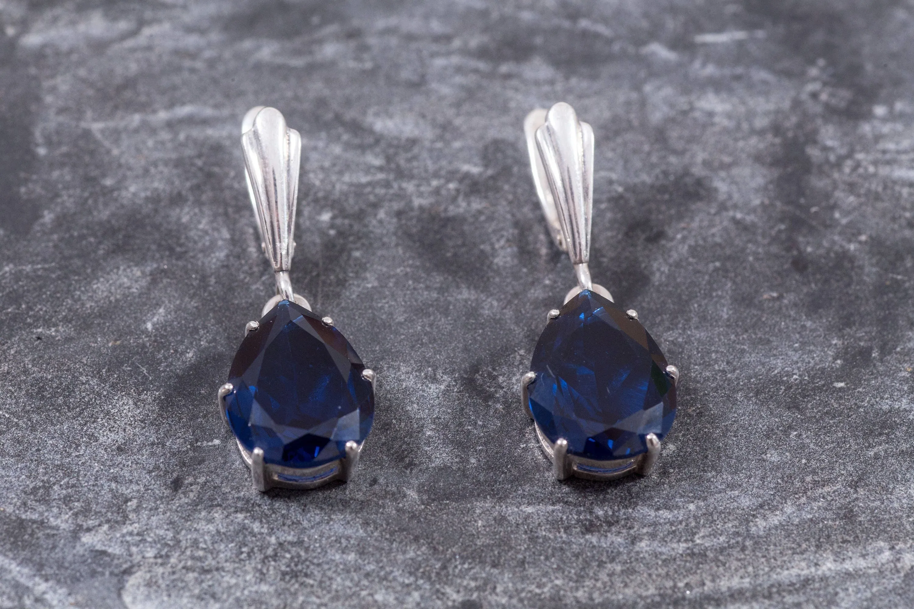 Sapphire Drop Earrings - Vintage Sapphire Earrings - Blue Drop Earrings