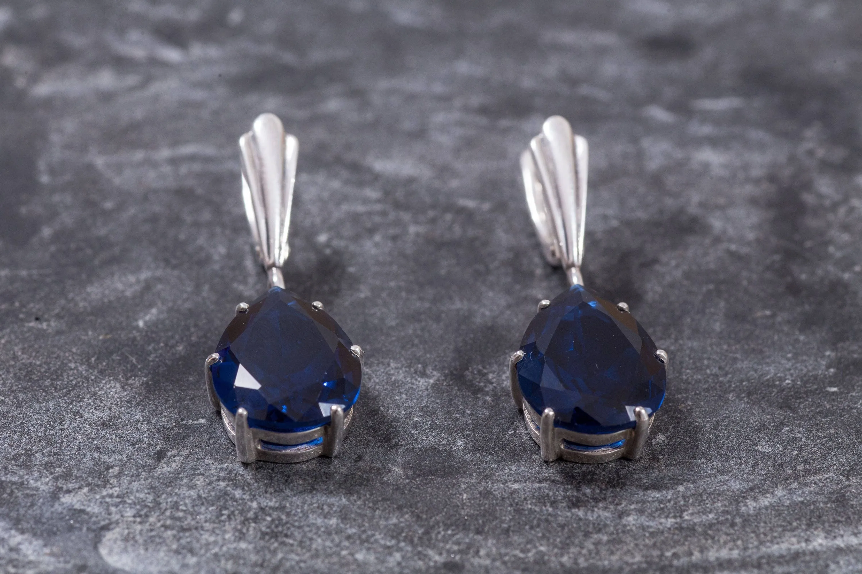 Sapphire Drop Earrings - Vintage Sapphire Earrings - Blue Drop Earrings