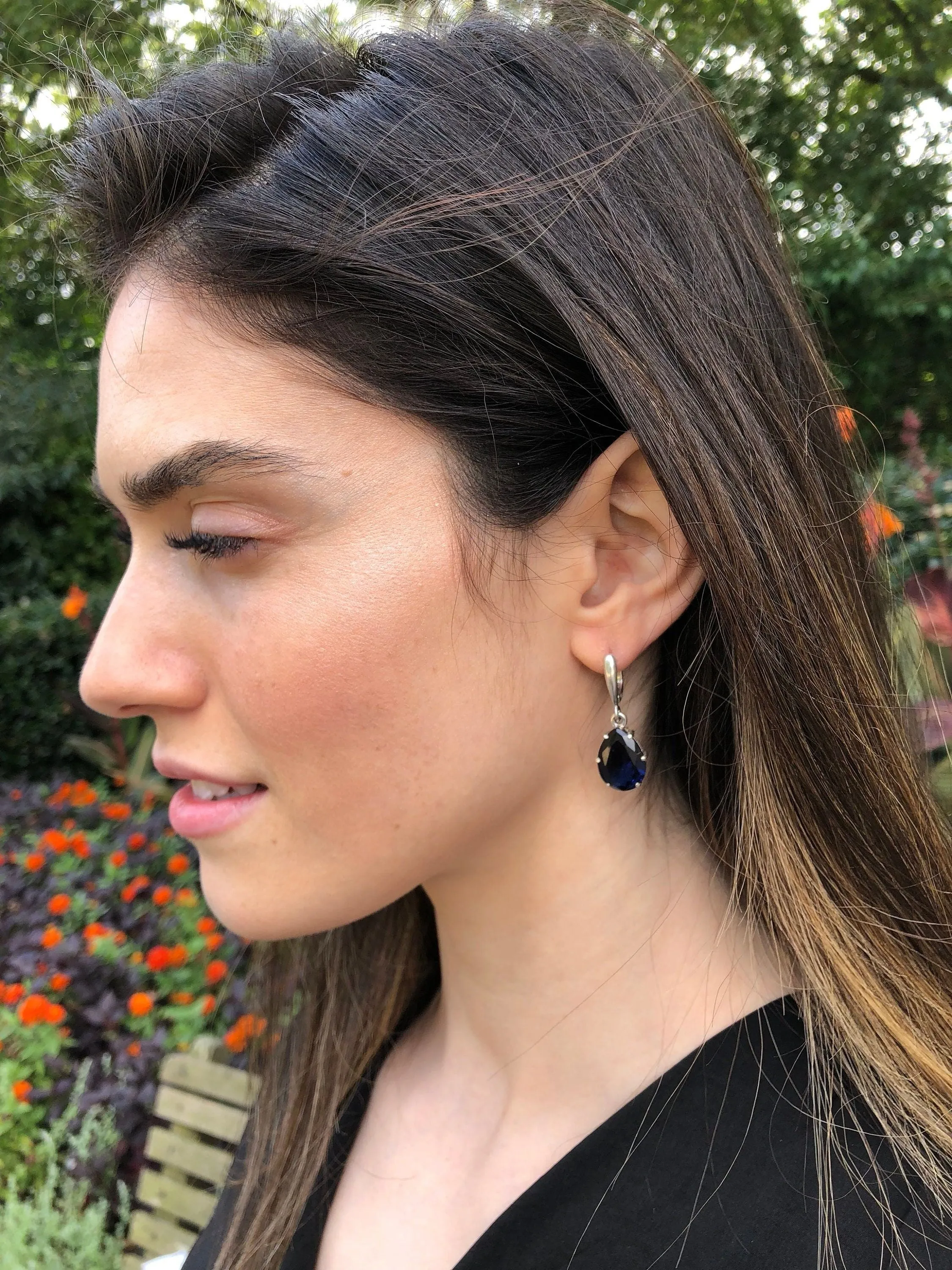 Sapphire Drop Earrings - Vintage Sapphire Earrings - Blue Drop Earrings