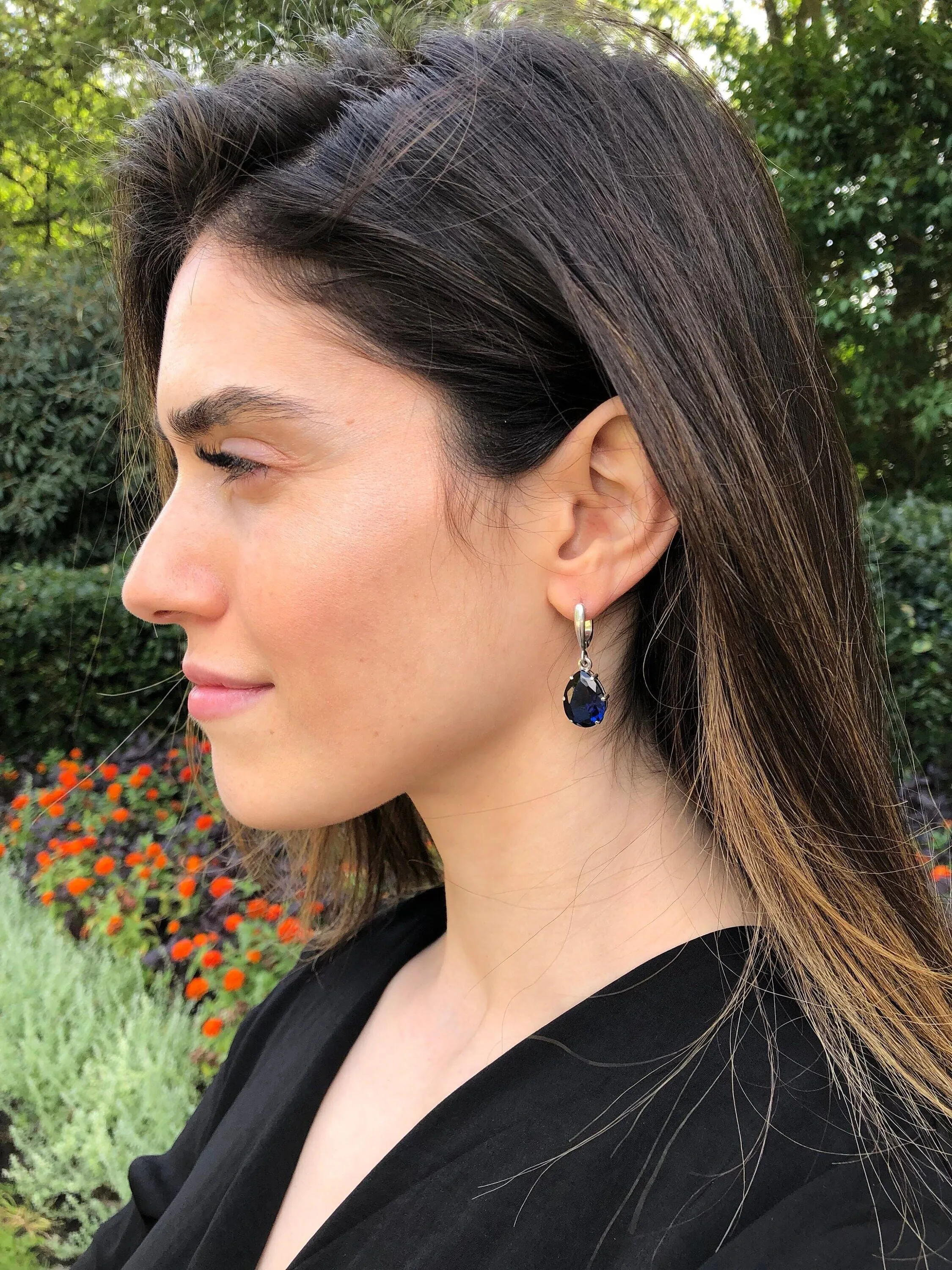 Sapphire Drop Earrings - Vintage Sapphire Earrings - Blue Drop Earrings