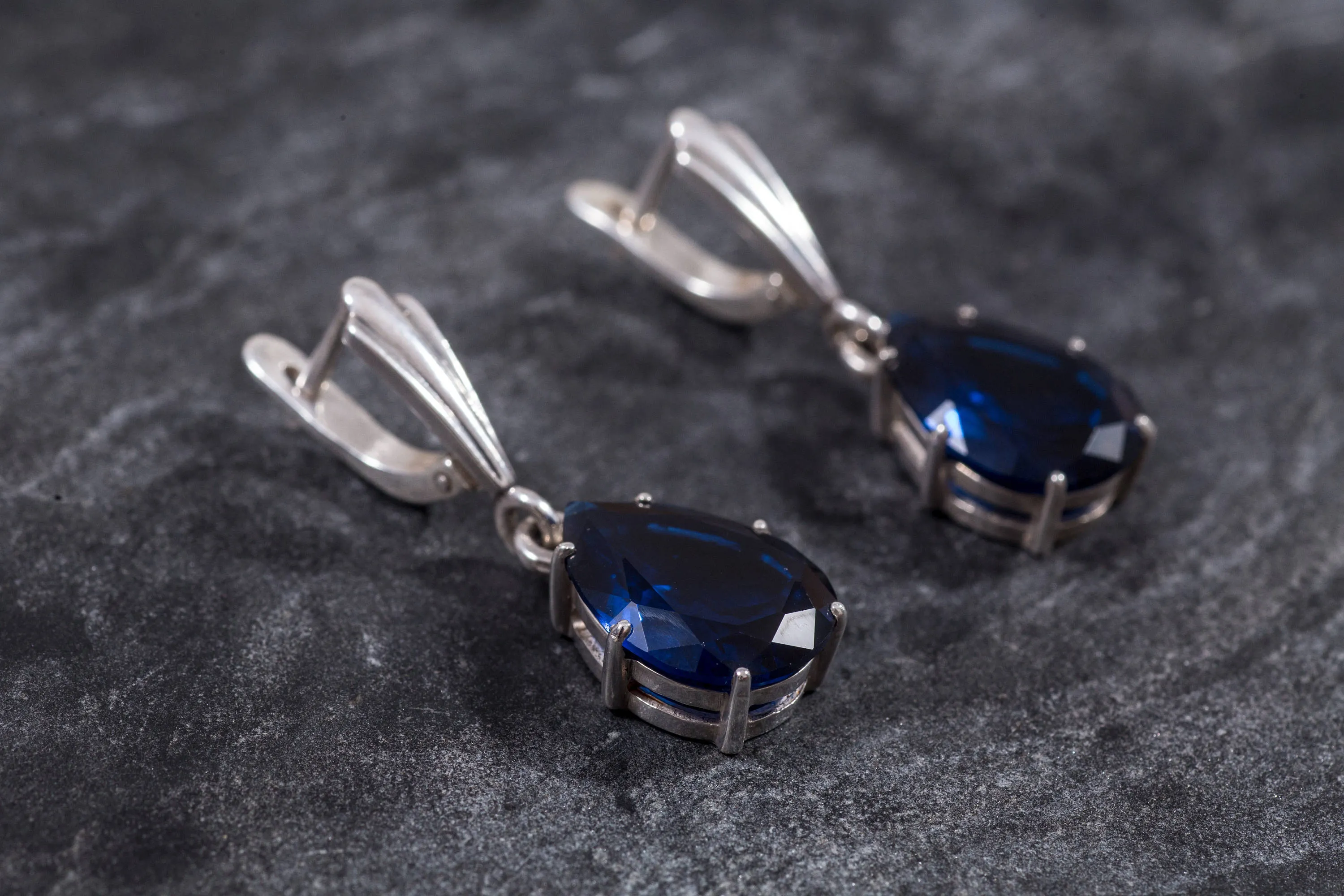 Sapphire Drop Earrings - Vintage Sapphire Earrings - Blue Drop Earrings