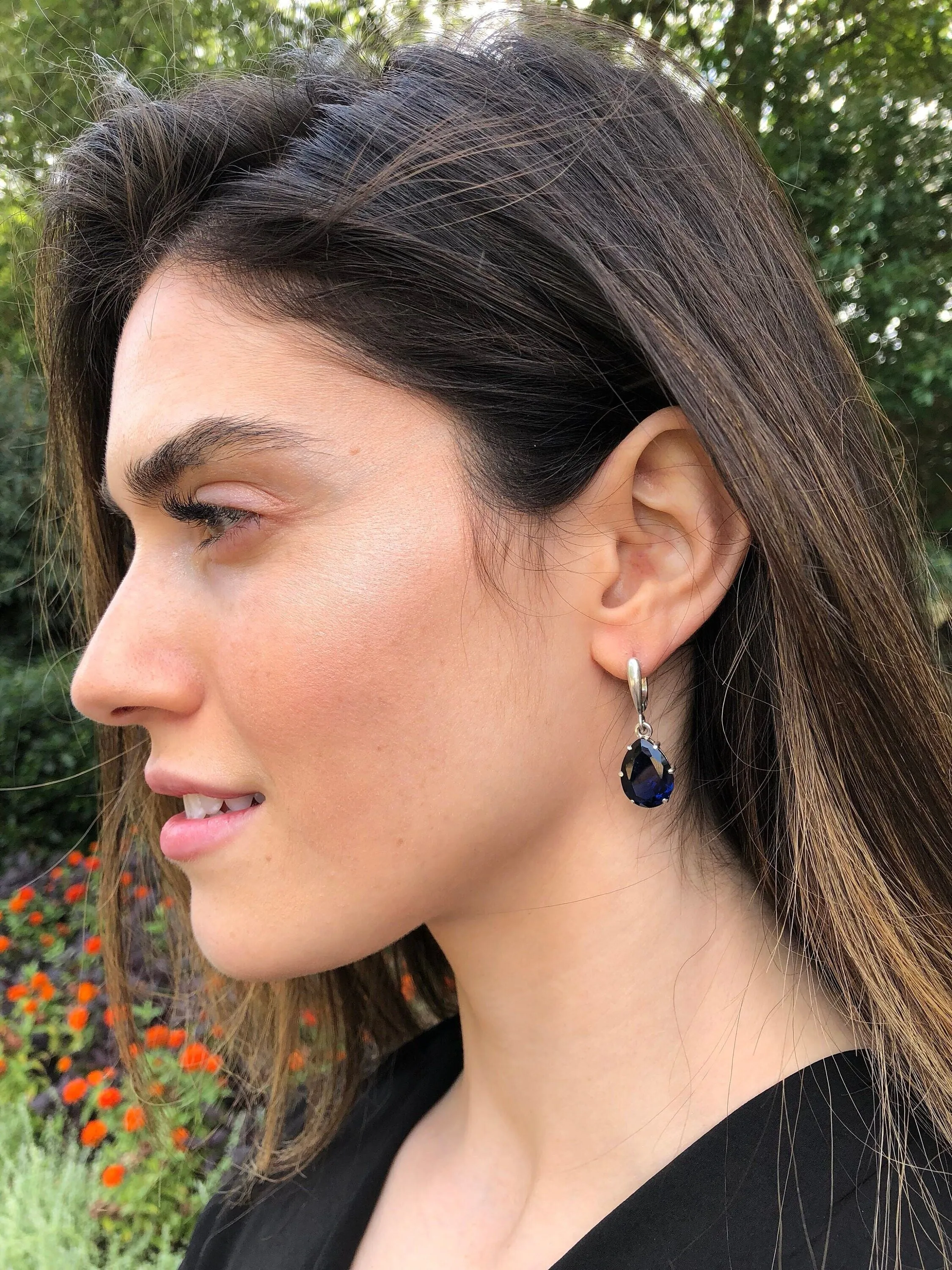 Sapphire Drop Earrings - Vintage Sapphire Earrings - Blue Drop Earrings