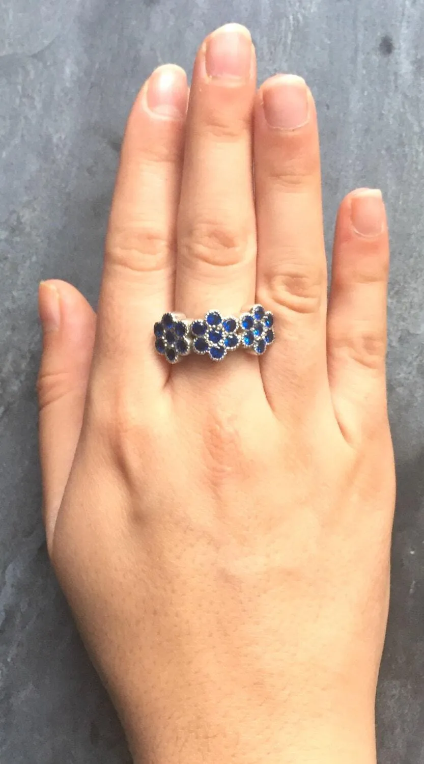 Sapphire Flower Ring - Wide Blue Ring - Vintage Flower Ring