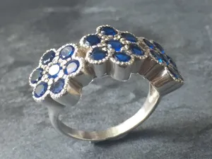 Sapphire Flower Ring - Wide Blue Ring - Vintage Flower Ring
