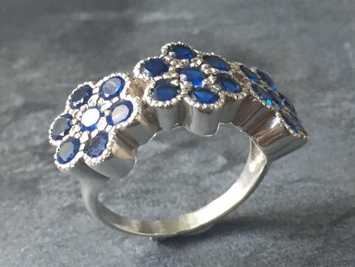 Sapphire Flower Ring - Wide Blue Ring - Vintage Flower Ring