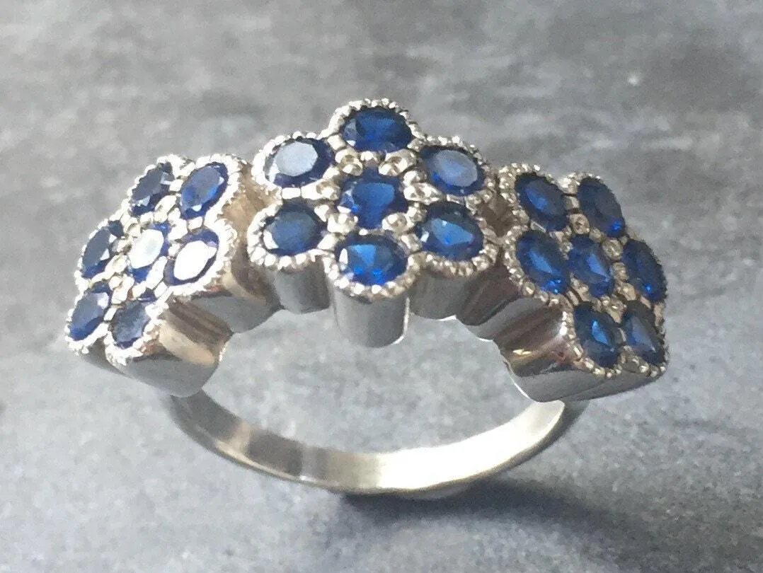 Sapphire Flower Ring - Wide Blue Ring - Vintage Flower Ring