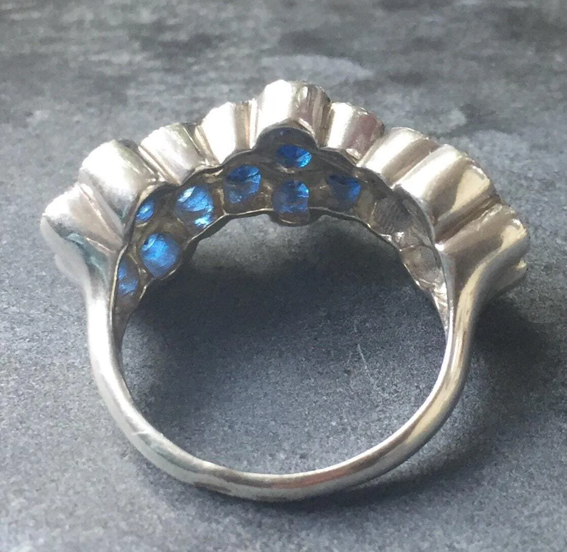 Sapphire Flower Ring - Wide Blue Ring - Vintage Flower Ring