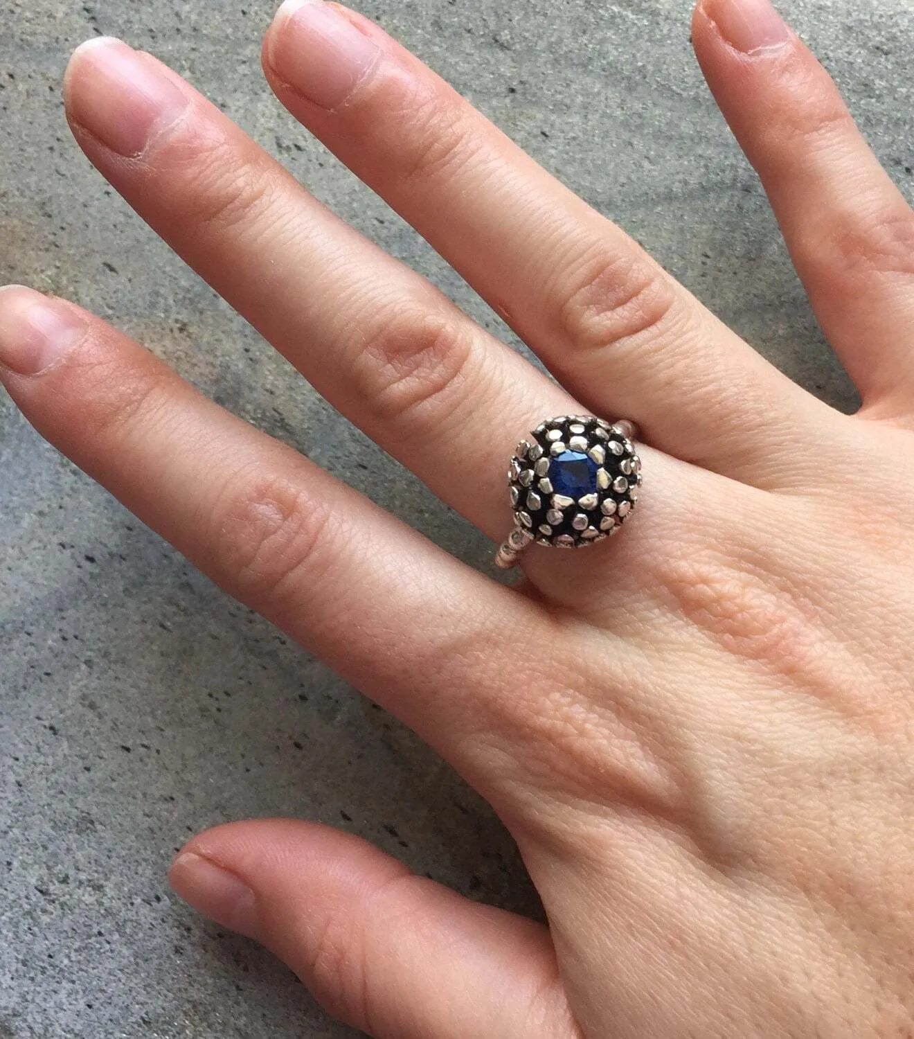Sapphire Ring - Blue Sphere Ring - Vintage Berry Ring
