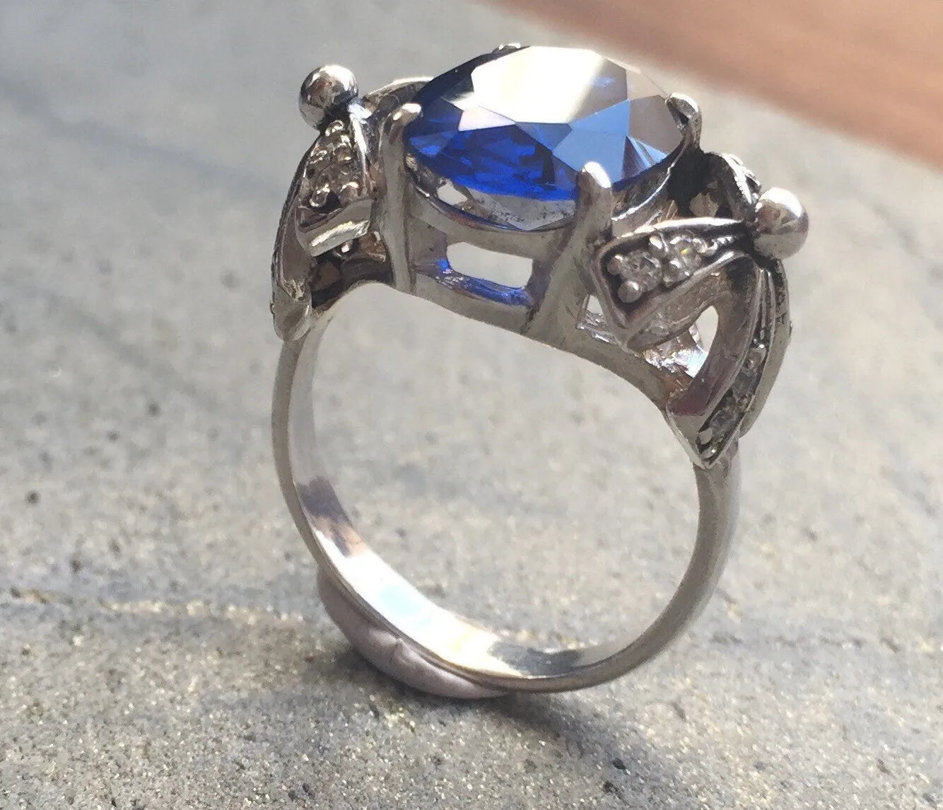 Sapphire Statement Ring - Blue Ribbon Ring - Vintage Sapphire Ring