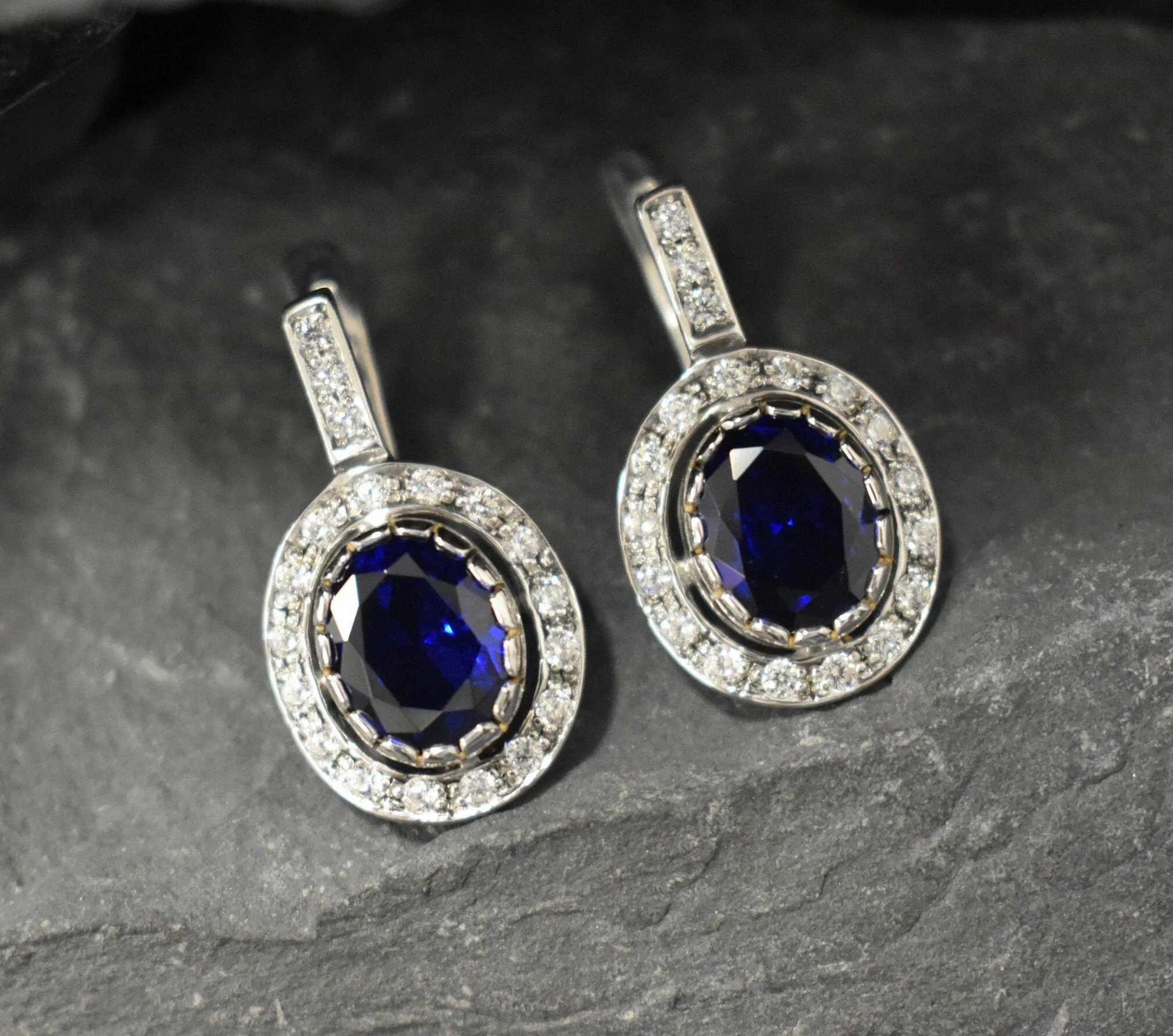 Sapphire Victorian Earrings - Vintage Sapphire Earrings - Blue Drop Earrings